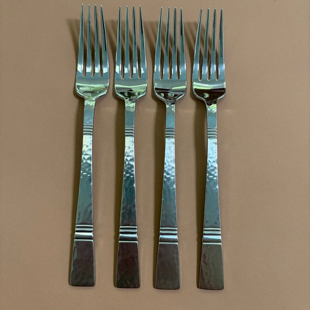 Gorham Baluster Dinner Fork Set of 4 Hammered 18/8 Stainless Steel 8